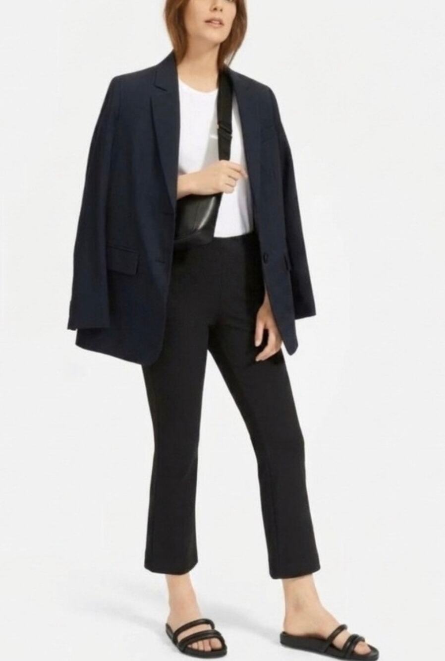 Everlane Black Kick Crop Side Zip Trouser Pants Size 4 Stretch Elastic Waist